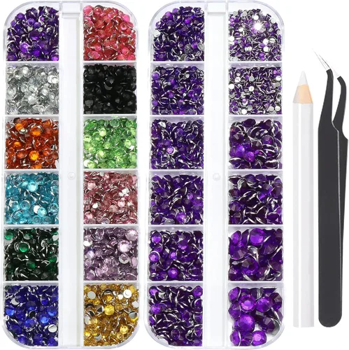 Vista 18 de 3520 diamantes de imitación de uñas color dorado champán para uñas, multiformas con parte trasera plana, diamantes de imitación redondos