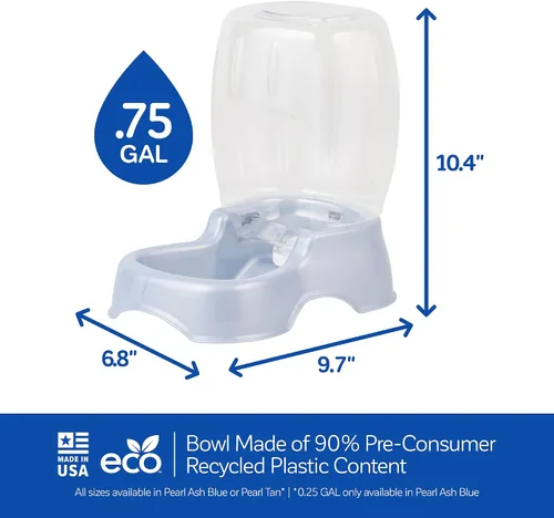 Vista 3 de Petmate Pet Cafe Dispensador de agua por gravedad para gatos y perros, cuenco de agua para gatos y perros, fabricado en Estados Unidos, 0.75 AZUL