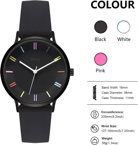 Vista 4 de Bisley Rainbow Watch - Reloj de pulsera impermeable con banda de silicona para Gril Lady