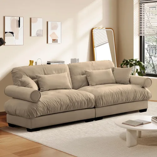 Vista 38 de Reposapiés Otomano Tapizado de Terciopelo con Cojín para Sofá Seccional Sofá 300 libras para Sala de Estar (Beige)