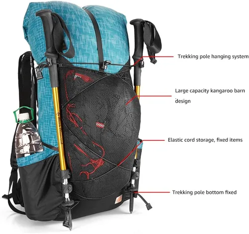 Vista 5 de 3FULGEAR - Mochila de senderismo para hombres y mujeres, 56L (40+16), ligera, para acampar al aire libre, mochila de senderismo, Caqui, Senderismo