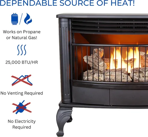 Vista 5 de ProCom QNSD250RT estufa de doble combustible sin ventilación, estufa independiente y calefactor de interior, uso con gas natural o propano líquido