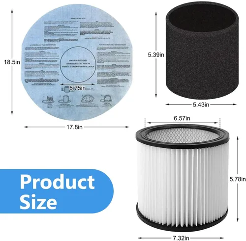 Vista 2 de Filtro de repuesto para Shop Vac 90304 90350 90333, bolsas de vacío para aspiradora Shop Vac de 5 a 8 galones, filtro de funda de espuma 90585