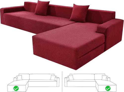 Vista 12 de ZNSAYOTX Fundas para sofá modular, fundas elásticas de jacquard con parte inferior elástica para sofá modular en forma de L, 2 protectores de sofá