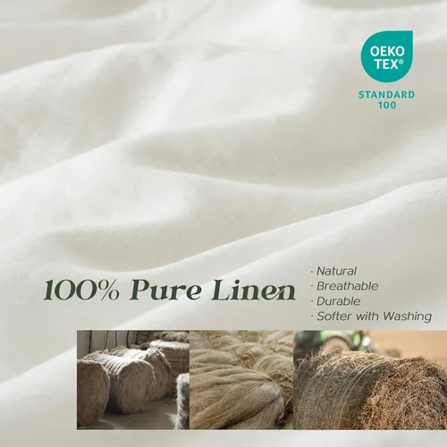 Vista 3 de Simple&Opulence - Juego de funda de edredón hecha al 100% de lino, lino francés lavado, 3 piezas, ropa de cama unicolor, estilo básico, funda