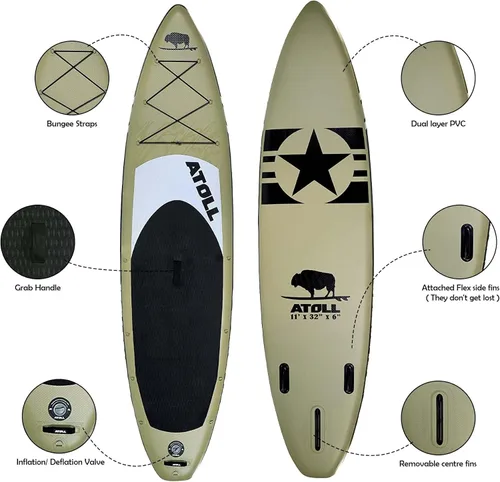 Vista 2 de Atoll Inflatable Paddle Board with Premium SUP Stand Up Paddle Board Accessories & Back Pack, Non-Slip Comfort Deck for Unisex Adult