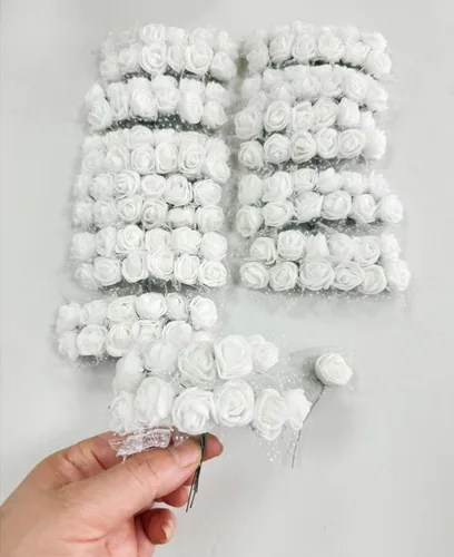 Vista 12 de 144pcs 12 colores mini flores artificiales rosas cabezas y tallo suave