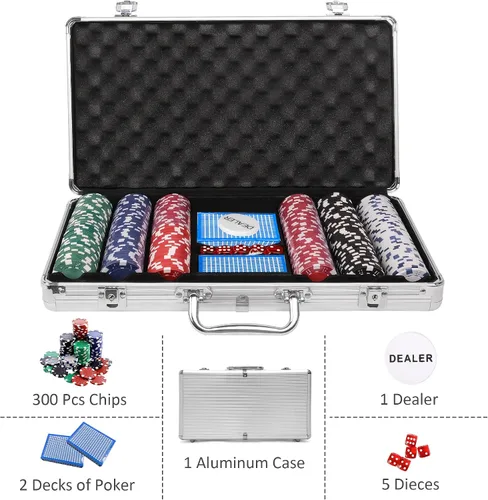Vista 3 de Juego de fichas de póquer, 300 fichas de póquer con estuche de transporte para Texas Holdem Blackjack Gambling