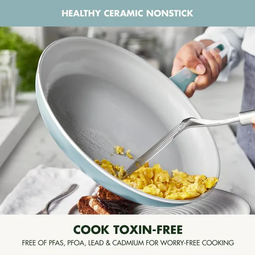 Vista 2 de GreenPan Dover - Sartén de 12 pulgadas con revestimiento antiadherente de cerámica libre de PFAS no tóxicos, para sellar, saltear, freír huevos