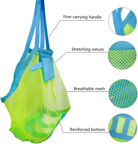 Vista 4 de Bolsa de malla para juguetes de playa, bolsas y bolsas de playa extra grandes, bolsa de almacenamiento de arena, juguetes para niños, organizador