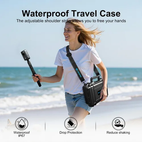 Vista 6 de Lekufee Funda rígida impermeable para cámara DJI Osmo 360, Adventure Combo, batería (7 unidades), DJI Mic 3/2/Mic Mini y accesorios (solo funda)