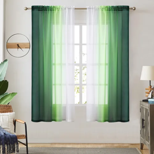 Vista 15 de July Joy Ombre - Cortinas de lino sintético semitransparente para habitación y sala de estar, 2 tonos reversibles, privacidad y filtro de luz