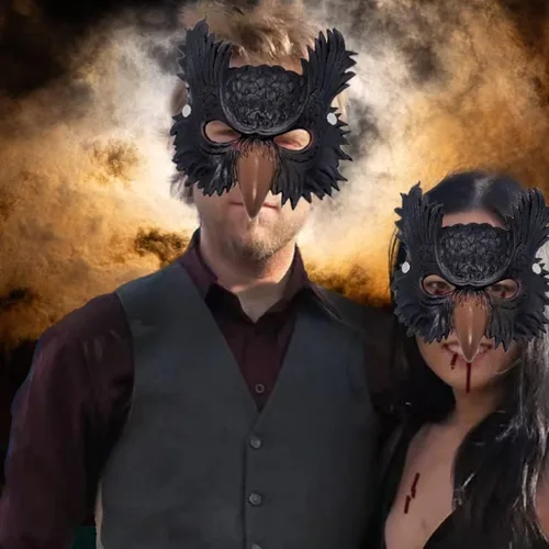 Vista 2 de Mzztino Máscara de búho de media cara, máscara de animal de búho para cosplay, máscara de Halloween