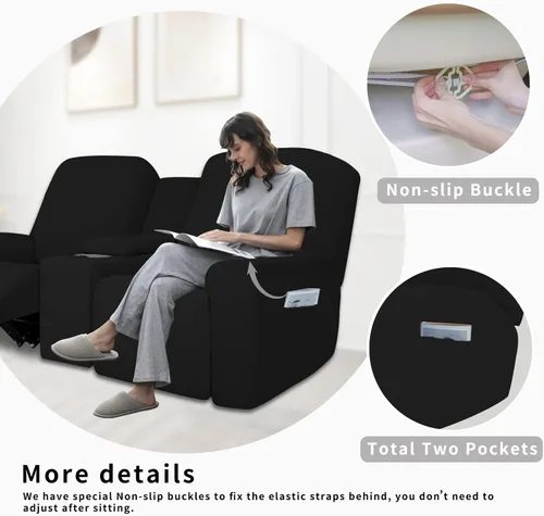 Vista 5 de Easy-Going Sofá reclinable elástico de 1 pieza con funda de consola central, funda reclinable de 2 plazas con soporte y almacenamiento, funda