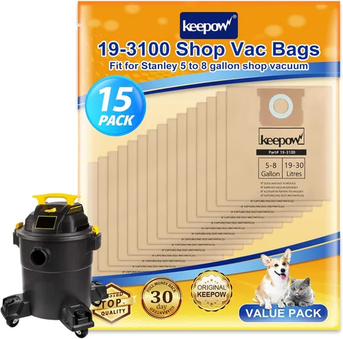 Vista 10 de Bolsas KEEPOW 19-3100 para aspiradora de 5-8 galones compatibles con Stanley, paquete de 4 bolsas de filtro desechables