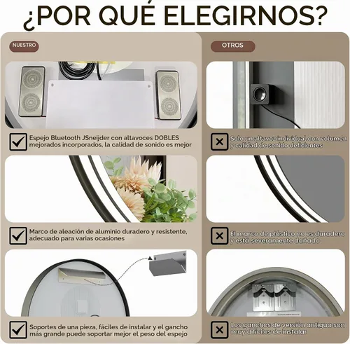 Vista 2 de Espejo de baño LED Bluetooth de 20 pulgadas con antivaho