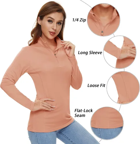 Vista 5 de CRYSULLY Camisas de manga larga para mujer, protección solar, cremallera de 14, de verano, de secado rápido