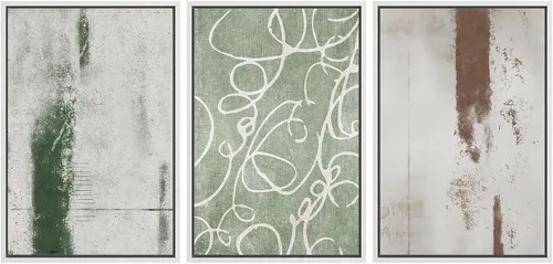 Vista 120 de SIGNWIN Lienzo enmarcado para pared, juego de arte neutro de bosque brumoso, ilustraciones en tono tierra, arte moderno, decorativo, bohemio