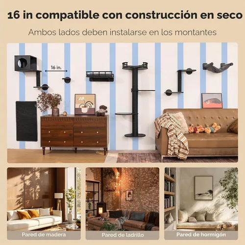 Vista 9 de FUKUMARU - Estantes de pared para gatos, juego 4 en 1, color negro
