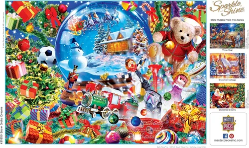 Vista 7 de Masterpieces Rompecabezas navideño de 500 piezas con purpurina, sueños de globos de nieve, 15 x 21 pulgadas