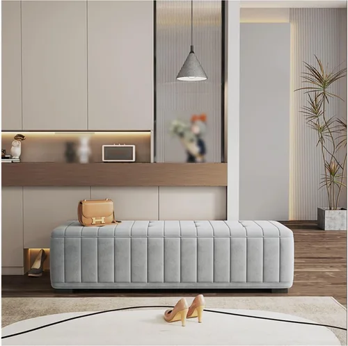 Vista 5 de Bedroom Ottoman Bench with Safety Hinge Storage Upholstered Fabric End of Bed Storage Bench for Bedroom and Living Room Large Grey Storage Bench
