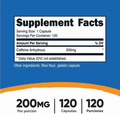 Vista 2 de Nutricost, Píldoras con cafeína, 4 lb por porción, 1