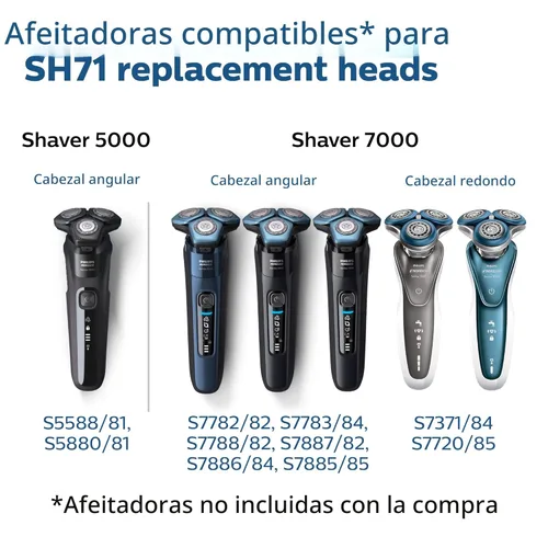 Vista 5 de Philips Norelco Cabezales de afeitado genuinos SH71/52 compatibles con afeitadoras Norelco Series 5000 Angular y 7000, última versión para RQ12/70
