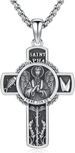 Vista 50 de 925 Sterling Silver Patron Saint Amulet Necklace for Men Women plateado