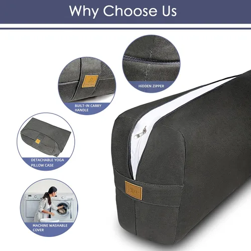 Vista 4 de Cojín de yoga de 26 x 10.5 x 5.5 pulgadas, cojín de meditación rectangular para masaje y apoyo de espalda, relleno de algodón transpirable, funda
