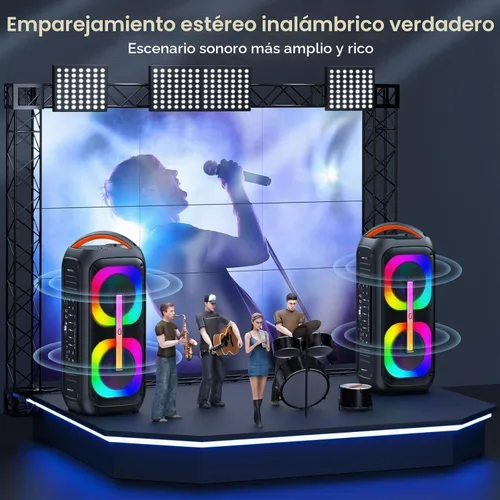 Vista 3 de JYX Altavoz Bluetooth con 2 subwoofers duales de 60 W de 6.5 pulgadas, sistema PA con 2 micrófonos inalámbricos, sonido estéreo TWS, graves