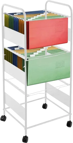 Vista 11 de LOYALHEARTDY Carro de archivo de metal de 3 niveles con ruedas, archivo colgante para tamaño carta, carpeta de archivos extraíble movible, estante