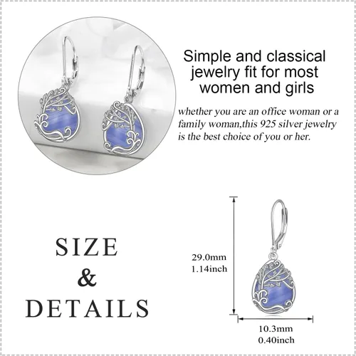Vista 175 de Aretes colgantes con forma de lágrima de filigrana de piedra lunar de plata de ley 925 con cierre de palanca para mujer, regalos de joyería