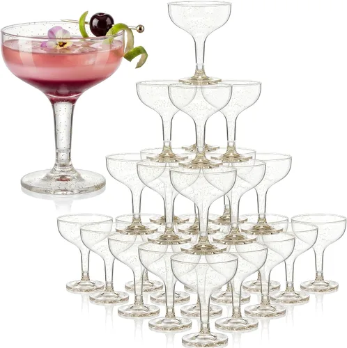 Vista 12 de Zopeal 50 Piezas Copas de Champán de 5 oz Copas de Martini de Plástico Irrompible Copas de Vino Desechables Apilables con Tallo Copas Coupe