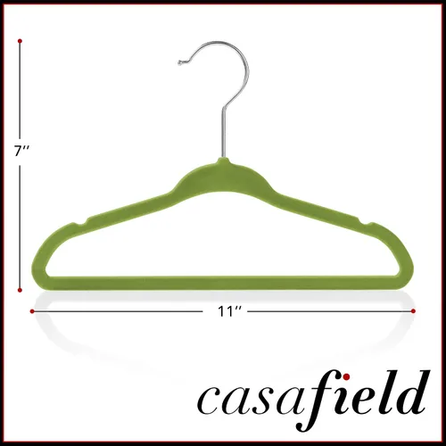 Vista 5 de Casafield 50 perchas de terciopelo para bebé, tamaño de 11 pulgadas, para ropa de bebés y niños pequeños, color verde lima