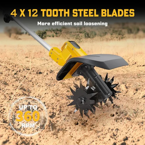 Vista 3 de Cultivador sin cable compatible con batería Dewalt 20V (solo herramienta), cultivador de jardín eléctrico con 360 RPM, ancho de labrado de 9