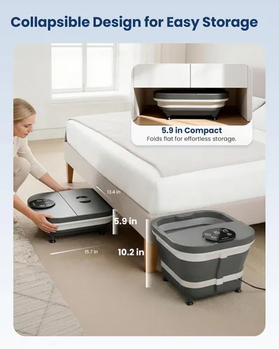 Vista 11 de Masajeador de baño de spa de pies mejorado 2026 con calor, bañera plegable 2-Gris