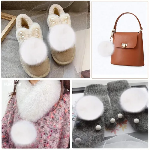 Vista 4 de 24 pompones esponjosos blancos de 4 pulgadas, accesorios de ganchillo – Pelotas de pompón de piel de zorro sintética desmontables, accesorios