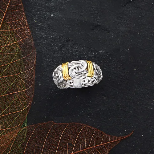 Vista 4 de Ross-Simons Anillo bizantino de plata de ley con estaciones de oro de 14 quilates Talla 7 Plata Esterlina no conocido
