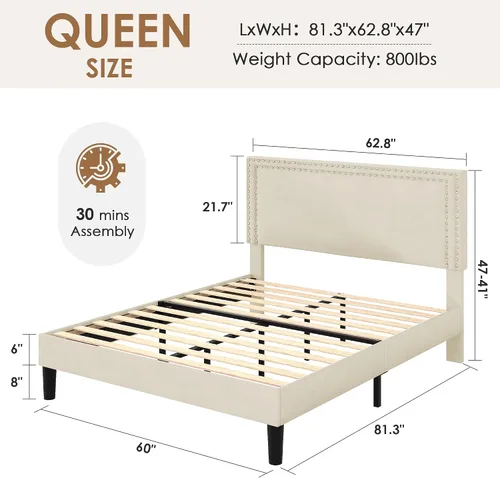 Vista 37 de VECELO Base de cama de plataforma de tamaño individual con cabecera tapizada de altura ajustable, base de colchón moderna, soporte de listones