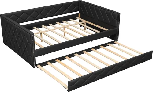 Vista 7 de Sofá cama tapizado de tamaño completo con nido, sofá cama funcional con reposabrazos para sala de estar, dormitorio, habitación de invitados