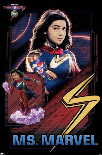Vista 9 de Trends International Marvel The Marvels - Póster de pared de Ms. Marvel, 14.72 x 22.37 pulgadas, versión enmarcada de madera de granero