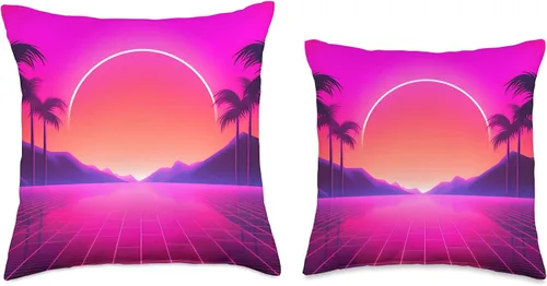 Vista 3 de PP Accessories Retrowave 80s Vaporwave Synthwave Sunrise Throw Pillow, 16x16, Multicolor