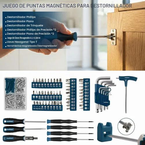 Vista 5 de Enventor Juego de herramientas, kit de 220 piezas para el hogar con caja de herramientas, llave y herramientas manuales para reparaciones del hogar