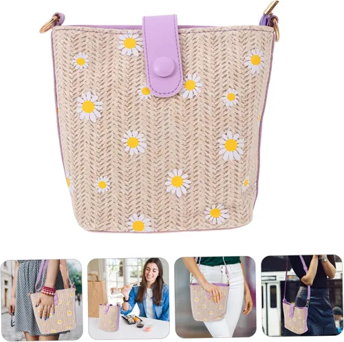 Vista 7 de VALICLUD 1 bolso de mensajero para mujer, bolsos de hombro para mujer, bandolera con patrón de ratán, bolso de hombro para niña