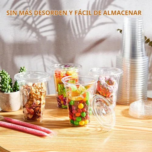 Vista 7 de Lilymicky 200 juegos de vasos de plástico transparente de 10 onzas con tapas planas, vasos desechables de 10 onzas para batidos, Slurpee o cualquier