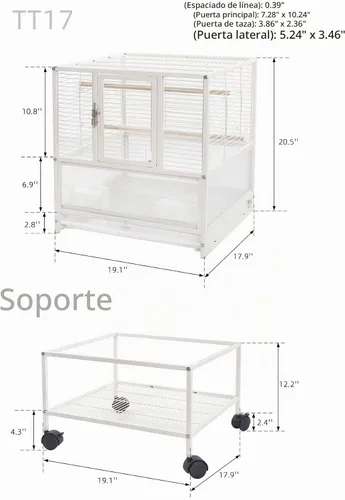 Vista 3 de Jaula apilable para pájaros de cría con deflector a prueba de salpicaduras, soporte rodante con ruedas, para pajareros, canarios, cacatúas