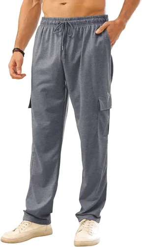 Vista 4 de CTU Pantalones deportivos de entrenamiento para hombre, pantalones deportivos con parte inferior abierta, pantalones casuales holgados con bolsillos