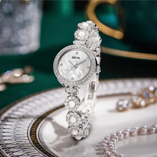 Vista 2 de Redhai Women Watches Analog Quartz Watch Mosaic with Diamonds Pearl Bracelet Dress Watch for Female Waterproof Wristwatch with Rhinestones Bracelet