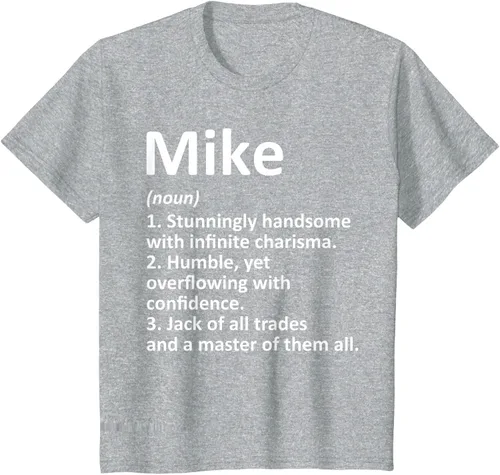 Vista 48 de MIKE Definition - Camiseta divertida para regalo de cumpleaños con nombre personalizado, Negro, S