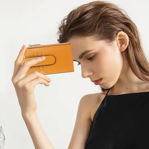 Vista 6 de FALAN MULE Cartera AirTag para mujer con funda integrada para AirTag Amarillo Moderno
